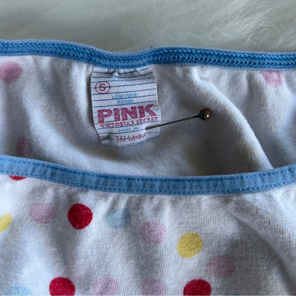 PINK Victoria's Secret White Polka Dot Panty‎ with Blue Trim y2k vintage VS a801 - Picture 2 of 4